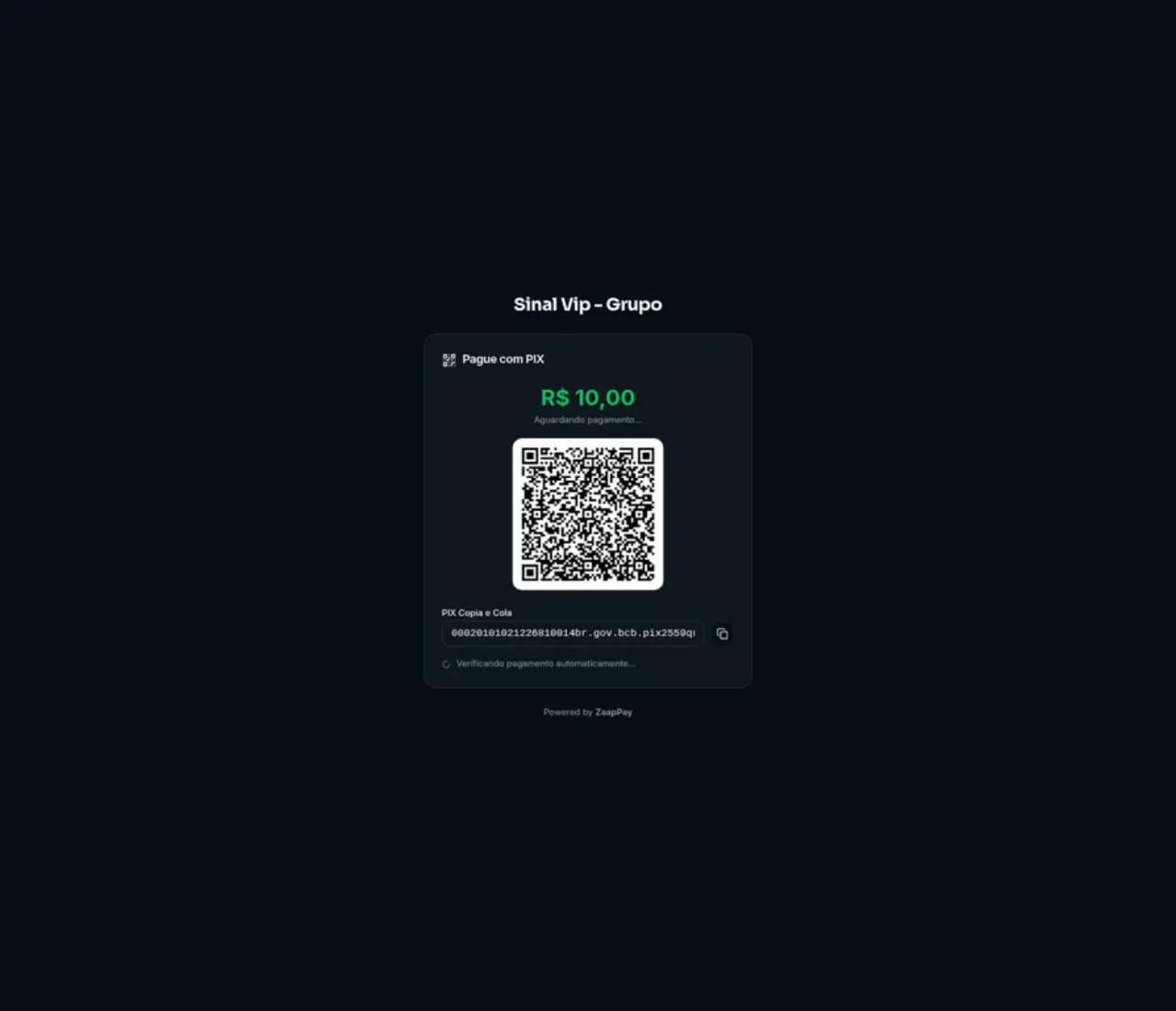 QR Code PIX gerado para pagamento